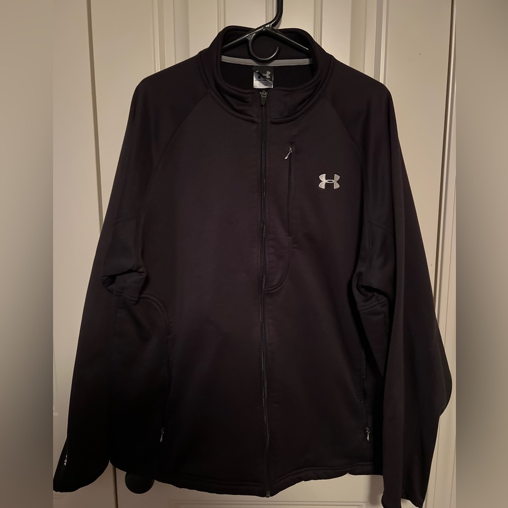 UA black zip front, fleece lined jacket